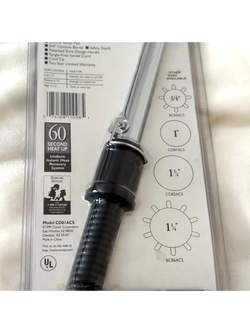 Vintage Conair 3/4 inch Instant Heat Curling Iron Model CD81ACS New Sealed-lp